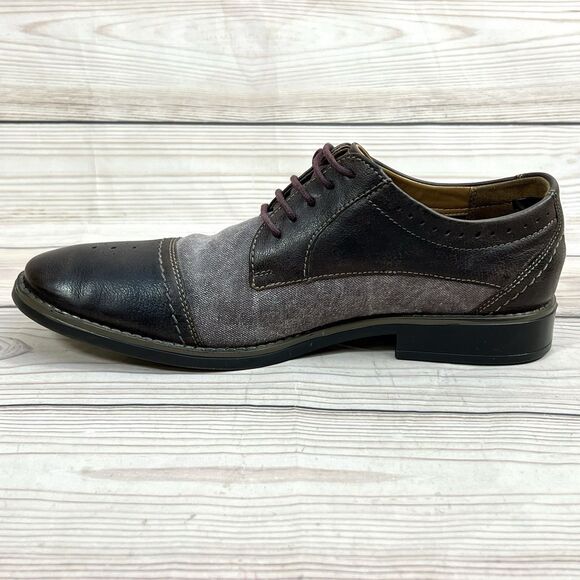 Clarks Garren Cap-Toe Oxford Mens 10.5 Brown Combi Leather Fabric Dress Shoe EUC - Picture 15 of 16